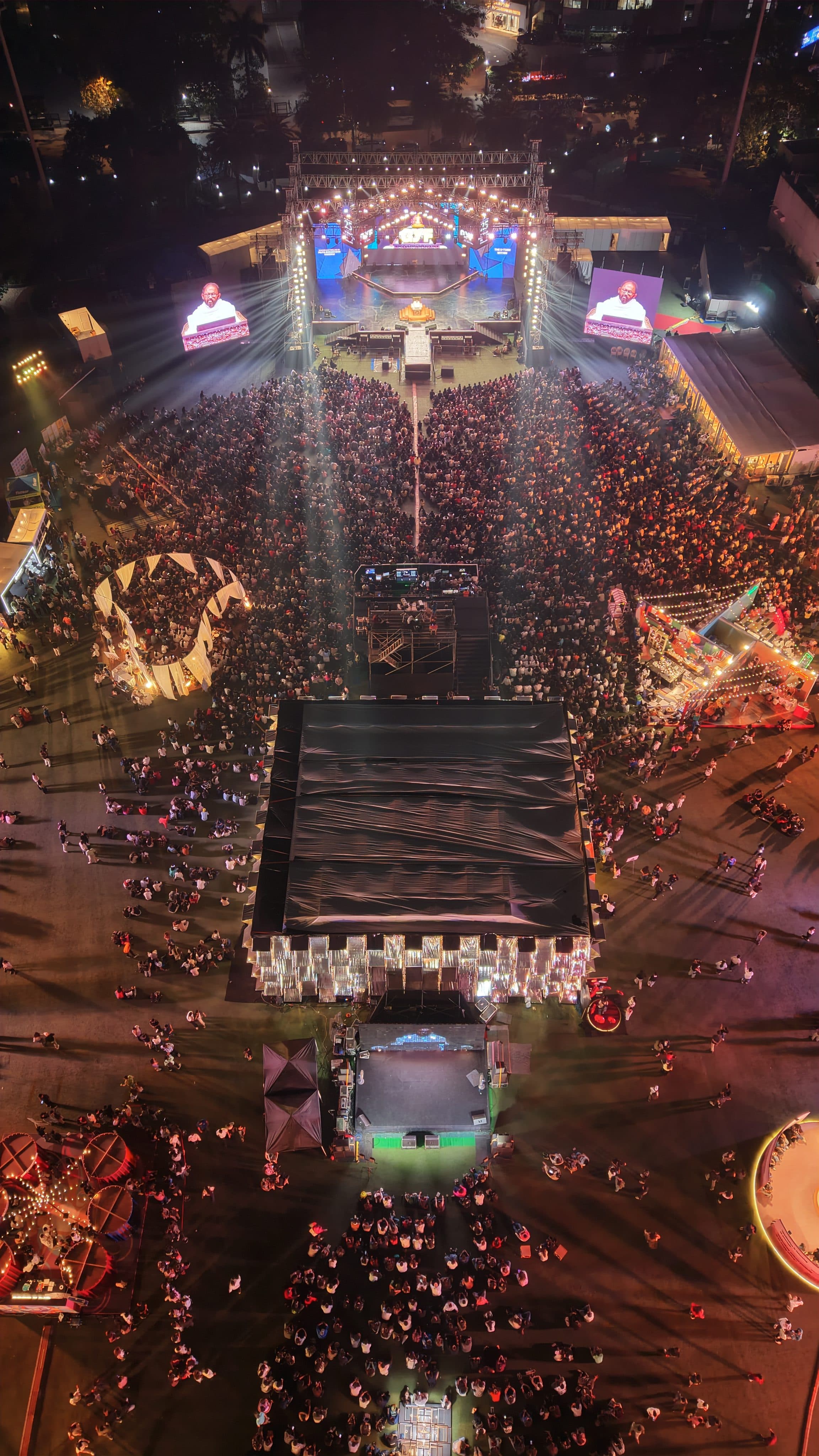 A Global Youth Festival gathering at night, seen from above